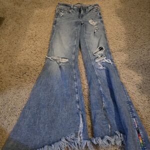 American Eagle Outfitters PRIDE Light Blue Distressed Wide Leg Jeans